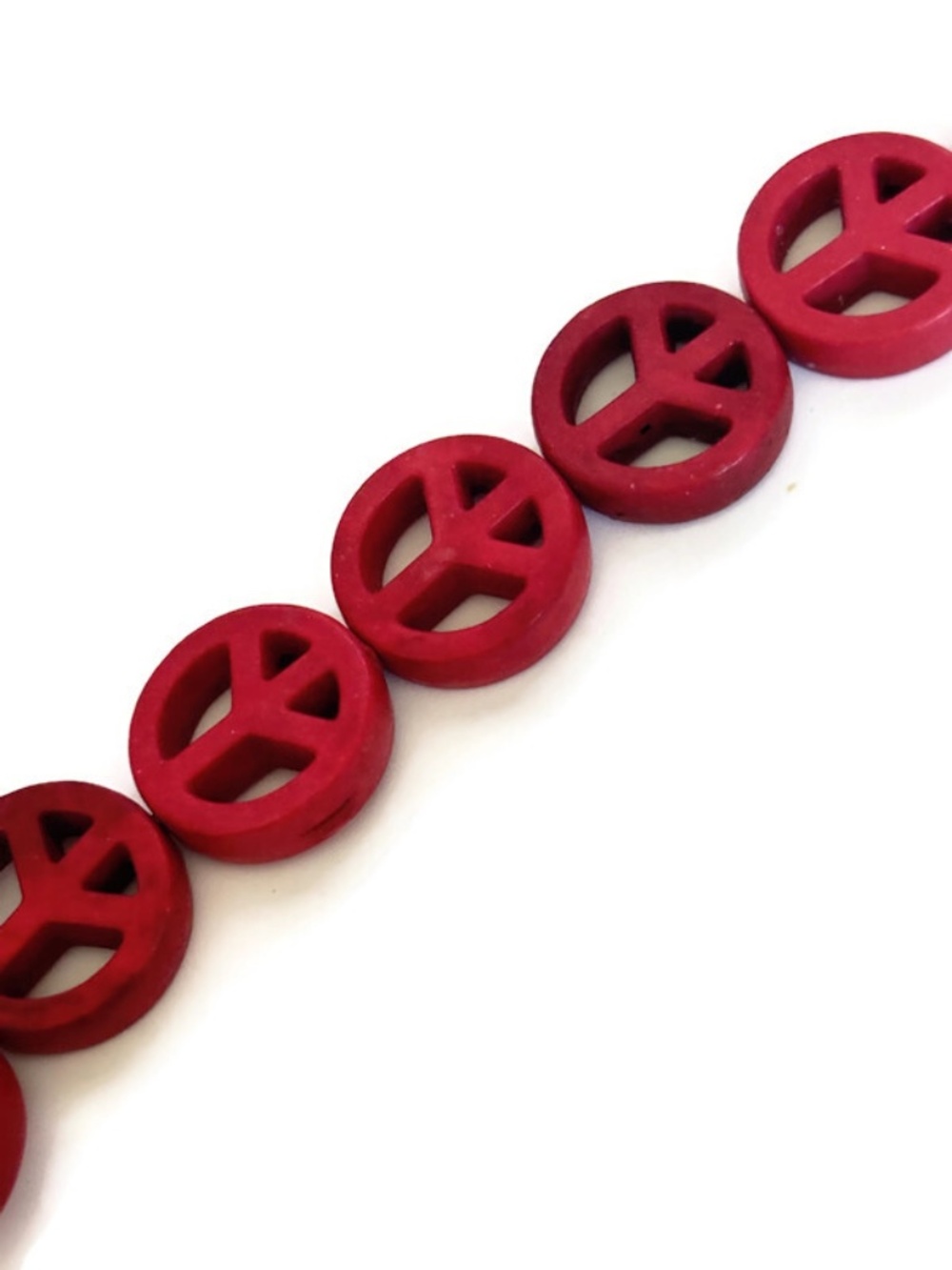🔥$1 Clearance Red Synthetic Turquoise Peace Sign Beads 14mm (18)